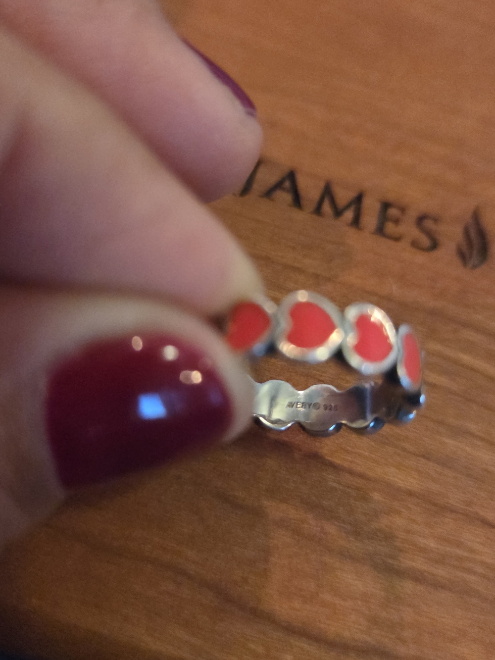 James Avery Red Enamel Connected Hearts Ring, Sz 5